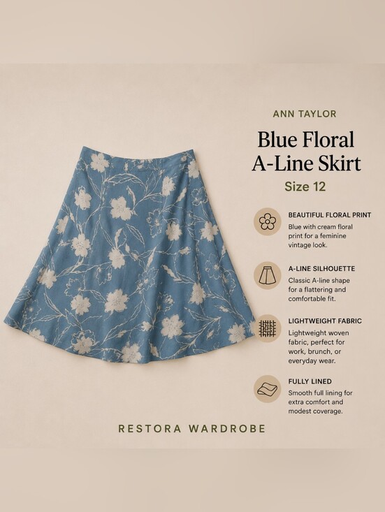 Ann Taylor Dresses & Skirts - Vintage 90s Ann Taylor Blue Floral Button Front Skirt Size 12